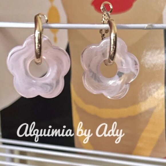 Alquimia Pink and Gold Flower Earrings - Picture 1 of 1
